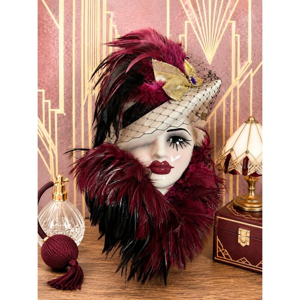 Vintage Unique Creations Feathered Lady Mask Wall Art Plaque 12” Decorative USA